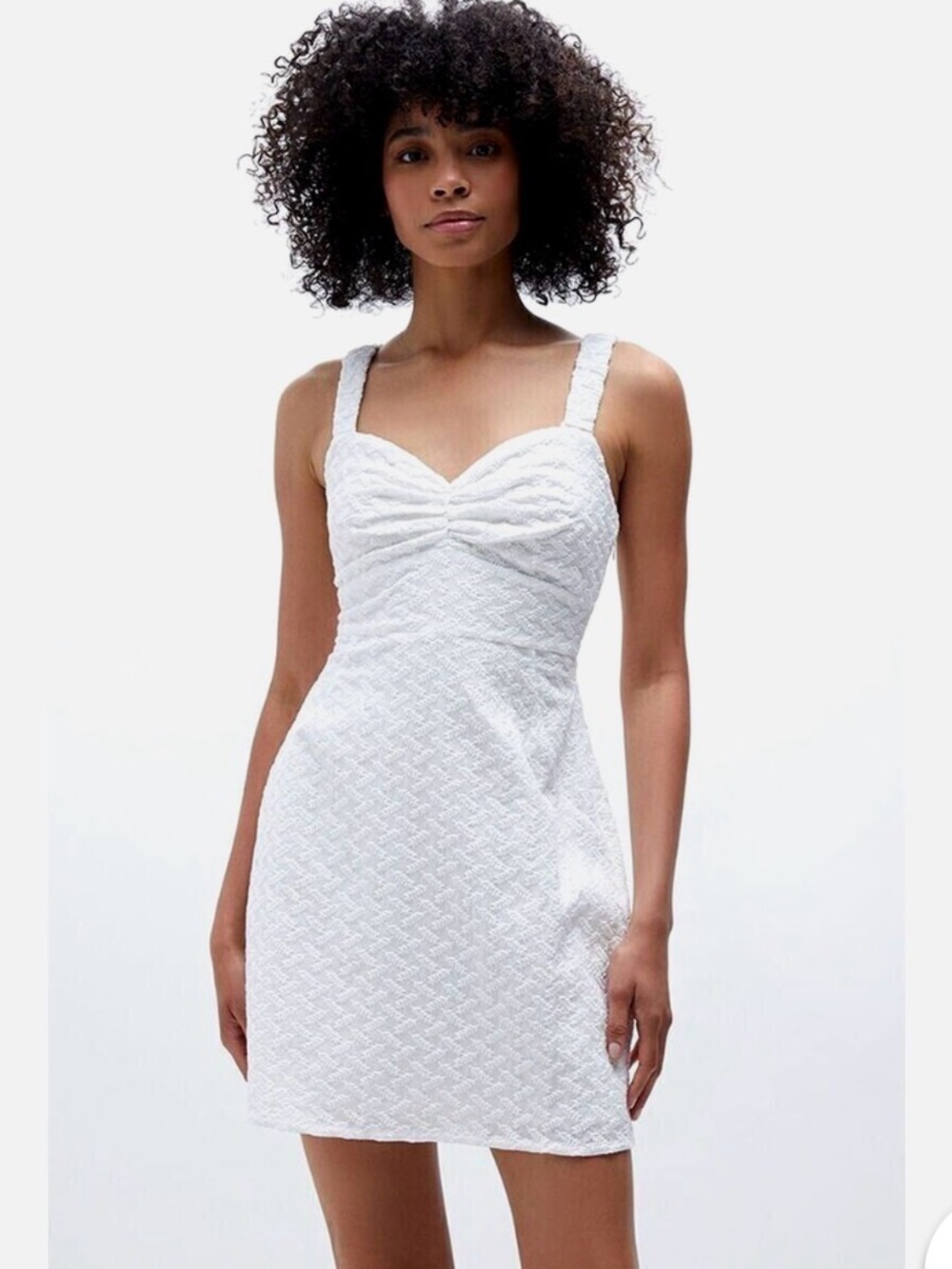 MINKPINK White Textured Mini Dress with Ruched Front